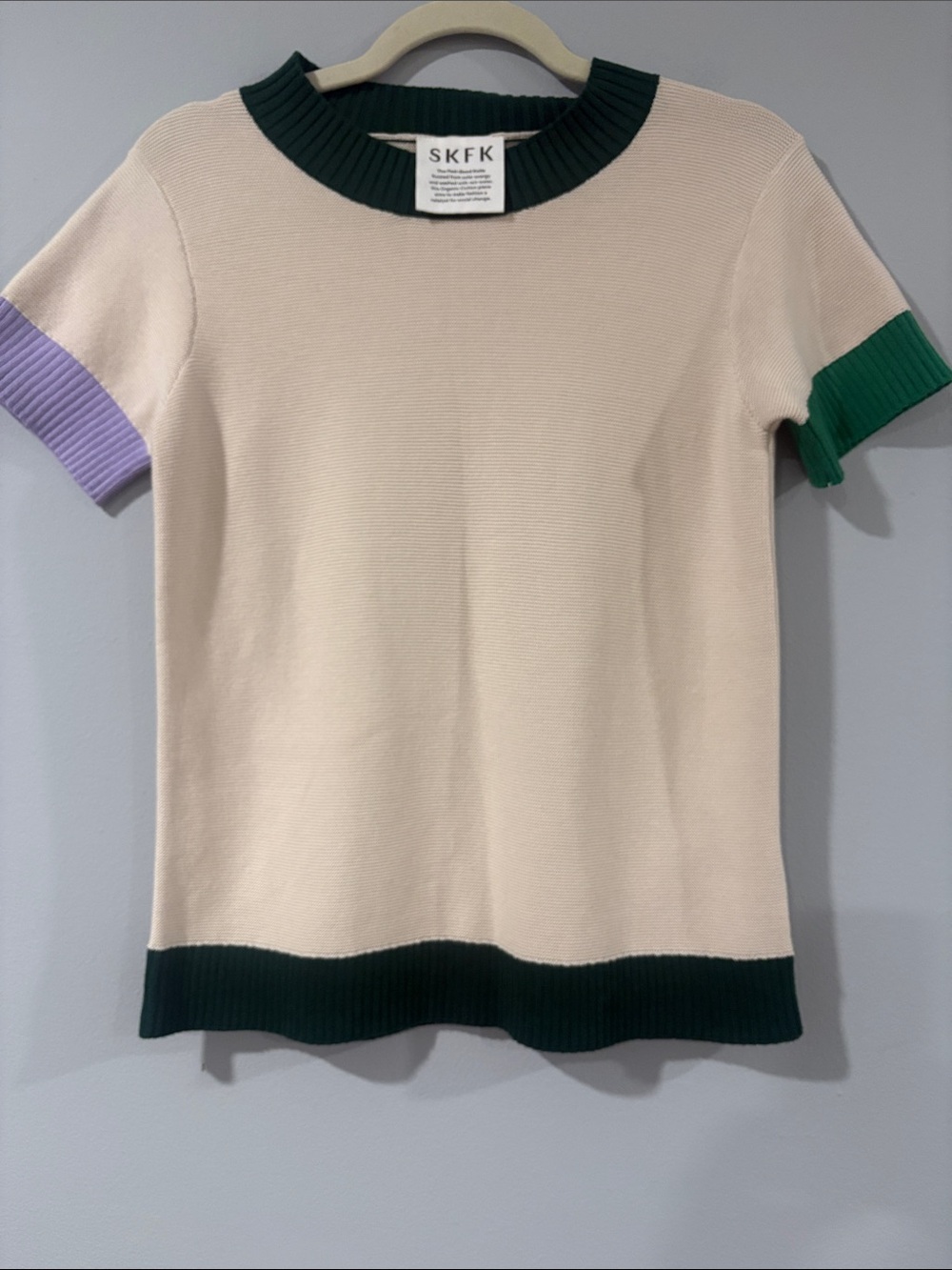 SKFK/Woman Cream Contrast-Trim  COTTON TEE GREEN & Lavender SIZE/6